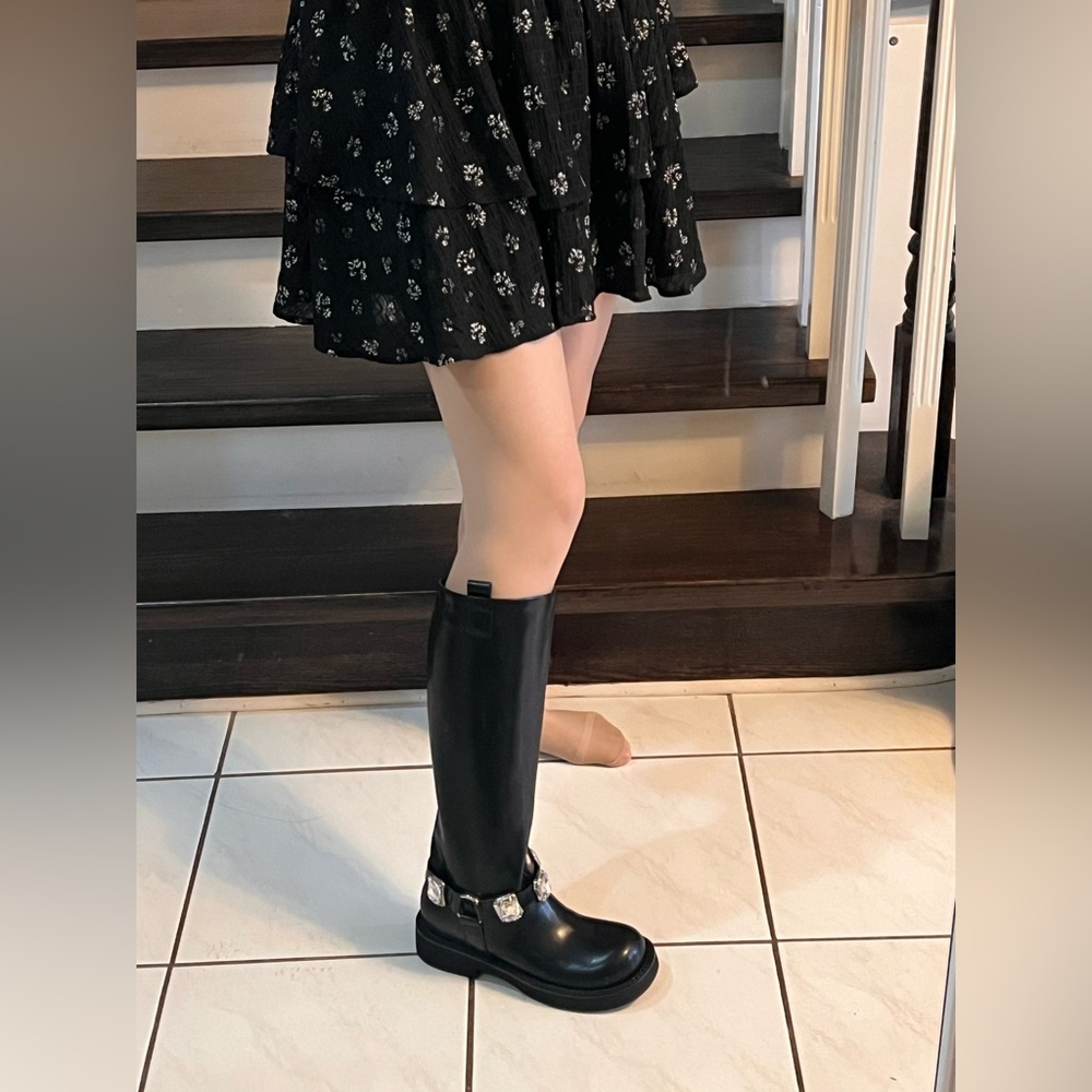 Black Leather Knee-High Boots